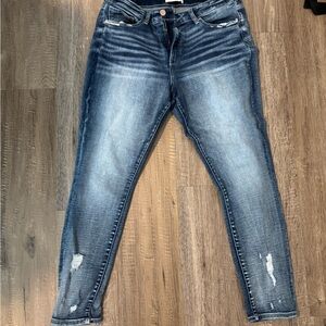 Buckle Blue Skinny Jeans with Faded Distressed Style